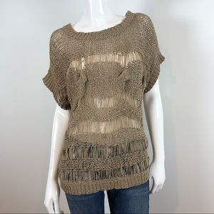 bebe Cable Knit Sweater Sheer Tan Short Sleeve